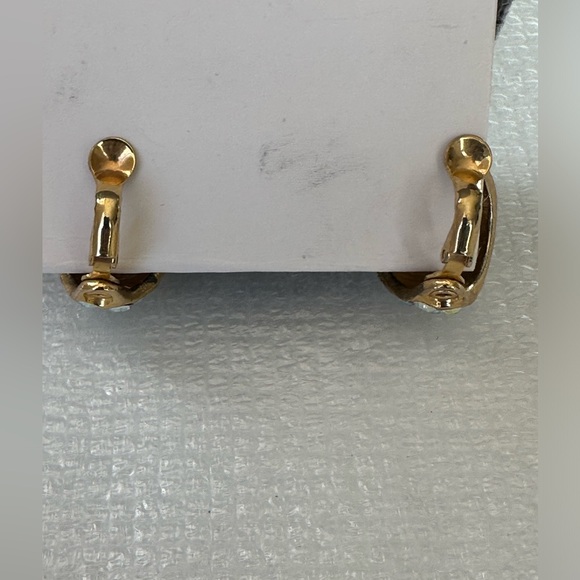 Gold tone Super AB Sparkle Rhinestone Clip Hoop Earrings - Picture 4 of 7